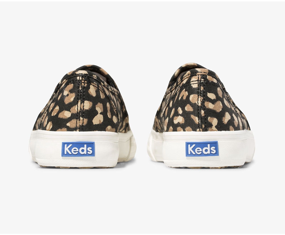 Womens Keds Slip Ons - Washable Double Decker Animal - Black/Leopard - 2035-GATBL